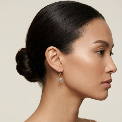 Eight Ray Star Opal Hoop Earrings