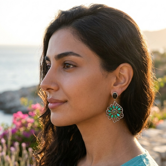 Green opal and Blood stone pave Diamond Earring