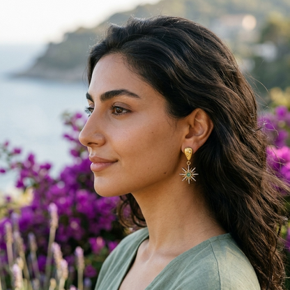 Sun emerald pave diamond earring