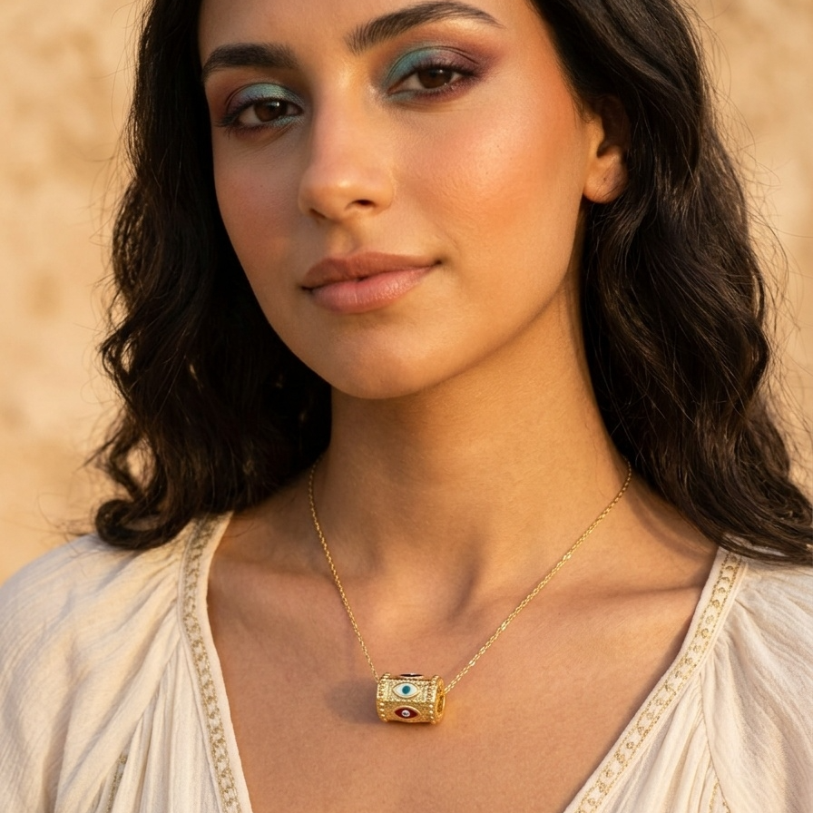 Cylinder Multi Colour Eye Pendant Necklace