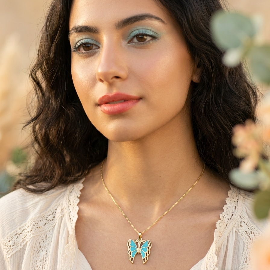 Necklace butterfly Turquoise  enamel NS 2493