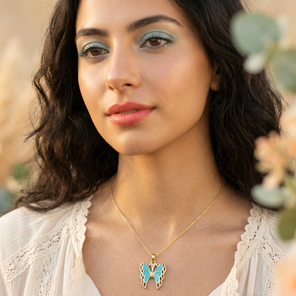 Necklace butterfly Turquoise  enamel NS 2493
