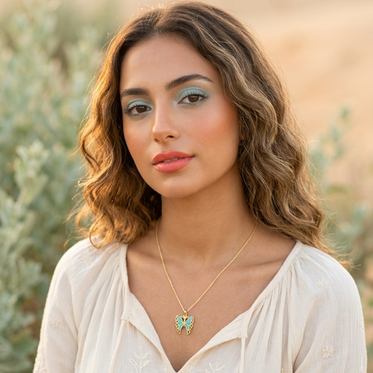 Necklace butterfly Turquoise  enamel NS 2493