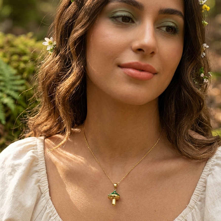 Mushroom Enamel Necklace Pave Diamond
