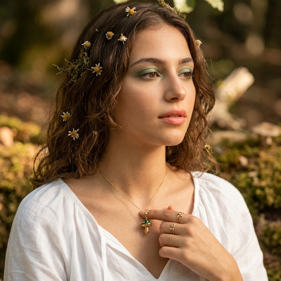 Mushroom Enamel Necklace Pave Diamond