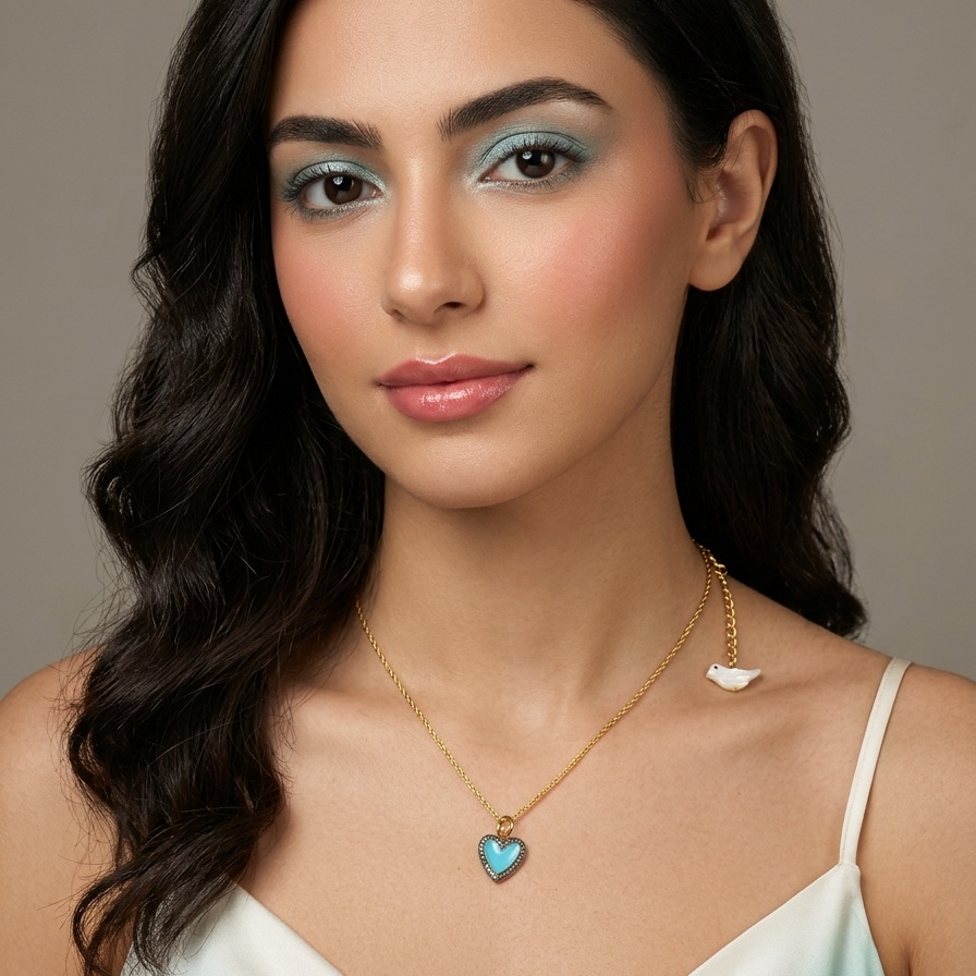 Heart pendant pave diamond enamel necklace