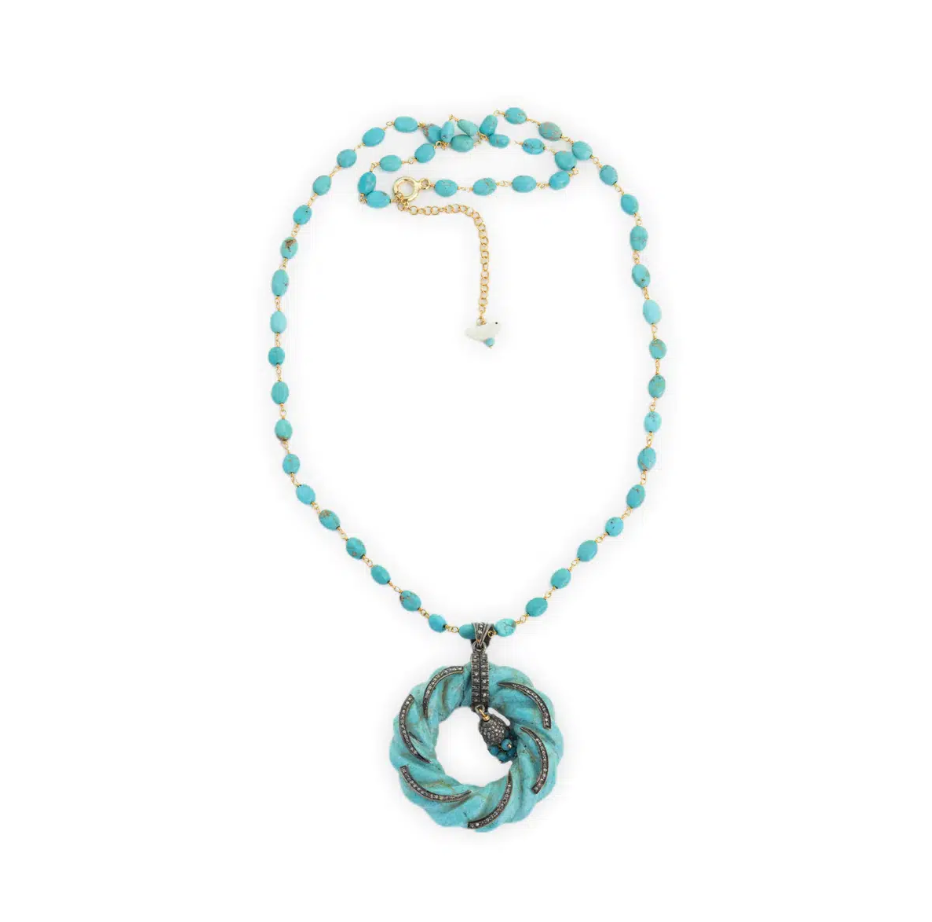 Turquoise Pave Diamond Necklace Sherie Boutik