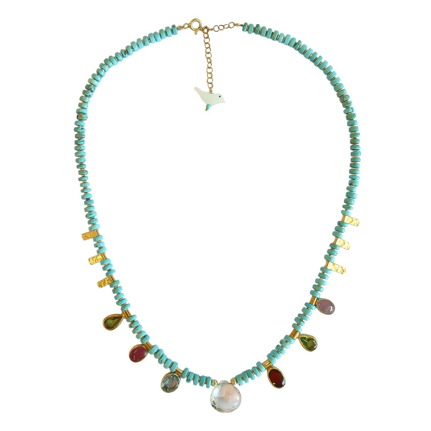 Turquoise and tourmaline t drop necklace