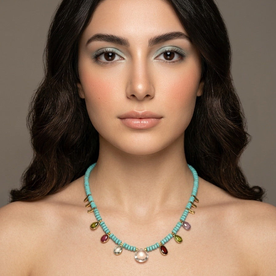 Turquoise & Tourmaline Teardrop Necklace