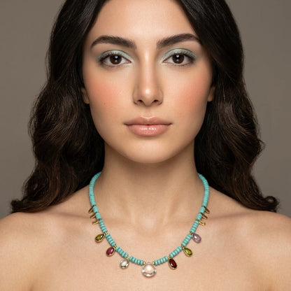 Turquoise & Tourmaline Teardrop Necklace