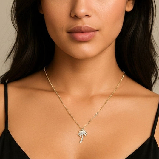 Palm tree crystal necklace Sherie Boutik