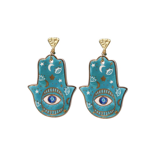 Ceramic Khamsa earring Sherie Boutik