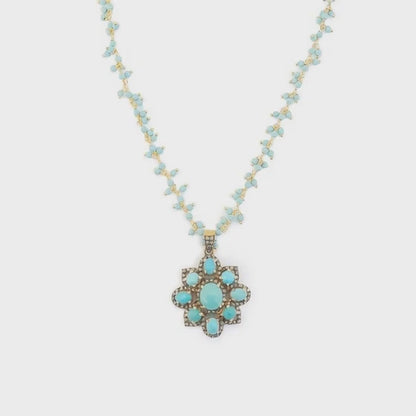 Flower Turquoise Pavé Necklace