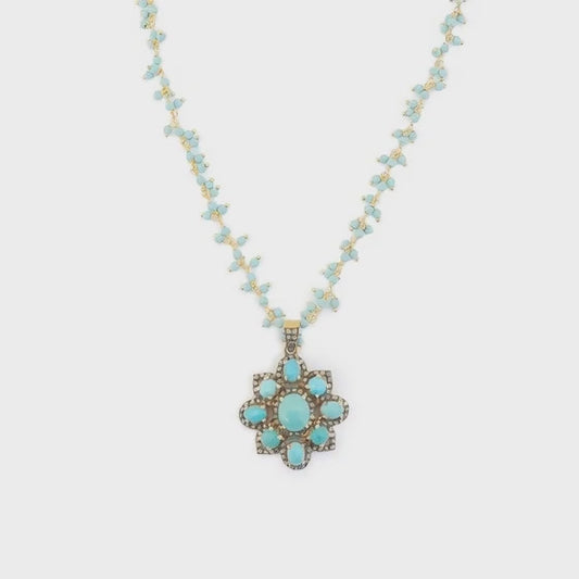 Flower Turquoise Pavé Necklace
