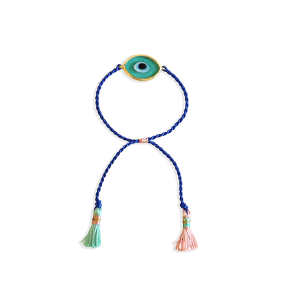 Elif Eye Turquoise & Blue Cotton tassel Bracelet