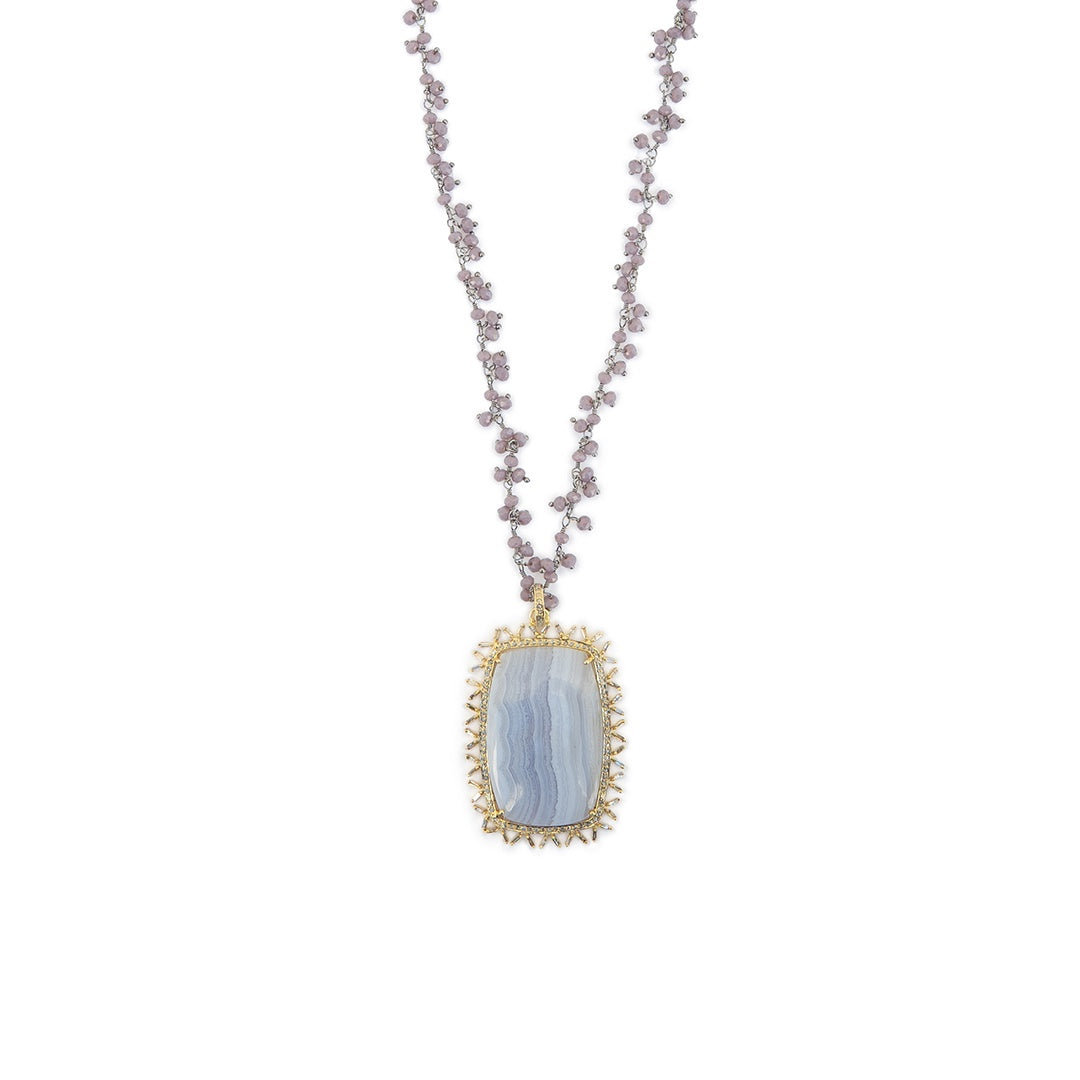 Blue lace Agate Pavé Necklace Sherie Boutik