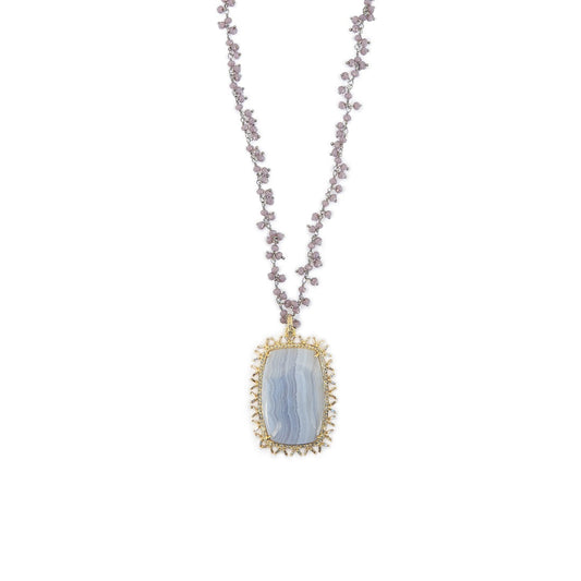 Blue lace Agate Pavé Necklace Sherie Boutik