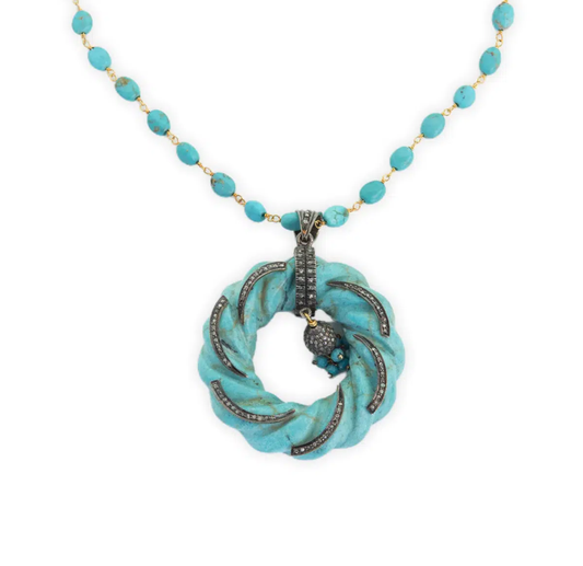 Turquoise Pave Diamond Necklace Sherie Boutik